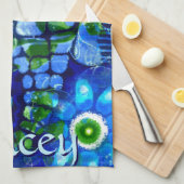 Whimsical Big-Eyes Seahorse Art Blue Personalized Geschirrtuch (Viertel Falte)