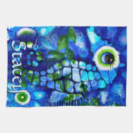 Whimsical Big-Eyes Seahorse Art Blue Personalized Geschirrtuch