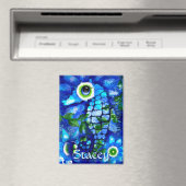 Whimsical Big-Eyes Seahorse Art Blue Personalized Magnet (In Situ (Geschirrspüler))