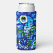 Whimsical Big-Eyes Seahorse Art Blue Personalized Selters Dosenkühler (Seltzer Rückseite)