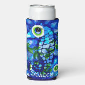 Whimsical Big-Eyes Seahorse Art Blue Personalized Selters Dosenkühler (Seltzer Vorderseite)