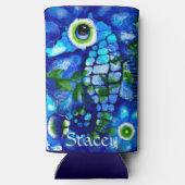 Whimsical Big-Eyes Seahorse Art Blue Personalized Selters Dosenkühler (Rückseite)