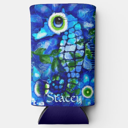 Whimsical Big-Eyes Seahorse Art Blue Personalized Selters Dosenkühler (Vorderseite)