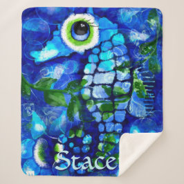 Whimsical Big-Eyes Seahorse Art Blue Personalized Sherpadecke
