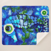 Whimsical Big-Eyes Seahorse Art Blue Personalized Sherpadecke (Vorderseite (Horizontal))
