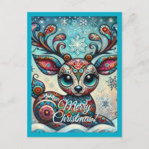 Whimsical Big Eyes Weihnachts Rentier Folklorekuns Postkarte
