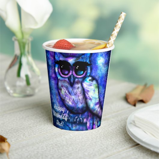 Whimsical Big Mit Augen Abstrakt Owl Blue Green Li Pappbecher (In Situ)