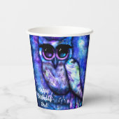 Whimsical Big Mit Augen Abstrakt Owl Blue Green Li Pappbecher (Rückseite)