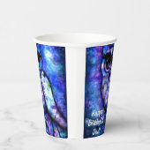 Whimsical Big Mit Augen Abstrakt Owl Blue Green Li Pappbecher (Rechts)