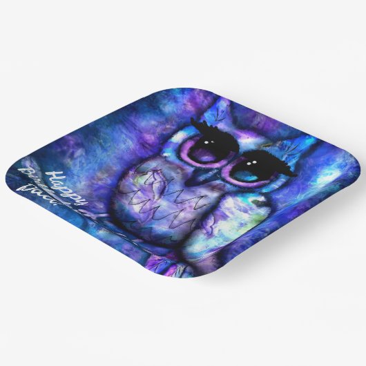 Whimsical Big Mit Augen Abstrakt Owl Blue Green Li Pappteller (Gewinkelt)