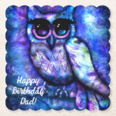 Whimsical Big Mit Augen Abstrakt Owl Blue Green Li Untersetzer (Vorderseite)