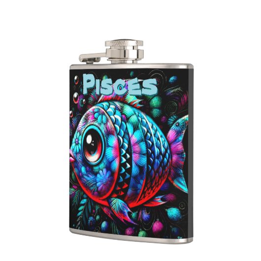 Whimsical Big-Mit Augen Fish Fische Personalisiert Flachmann (Links)