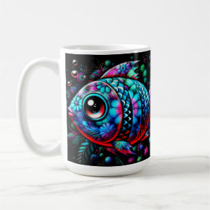 Whimsical Big-Mit Augen Floral Fisch Nautic Aquama Kaffeetasse