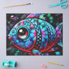 Whimsical Big-Mit Augen Floral Fisch Nautic Decoup Seidenpapier