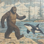 Whimsical Bigfoot und Orca Aufkleber (Vorderseite)