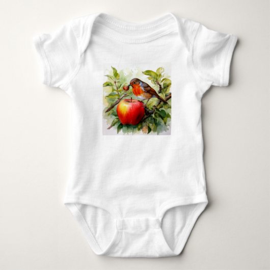 Whimsical Bird & Apple Delight Baby Strampler (Vorderseite)