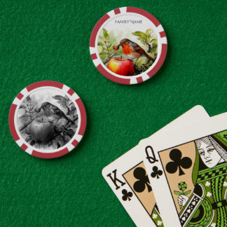 Whimsical Bird & Apple Delight Playing Cards Pokerchips