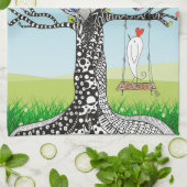 Whimsical Bird auf einem Baum Swing Kittuch Geschirrtuch (Gefaltet)