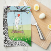 Whimsical Bird auf einem Baum Swing Kittuch Geschirrtuch (Viertel Falte)
