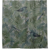 Whimsical Bird Dragonflies Blue Fern Pflanze Blues Duschvorhang (Vorderseite)