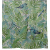Whimsical Bird Dragonflies Blue Fern Pflanze Blues Duschvorhang (Vorderseite)