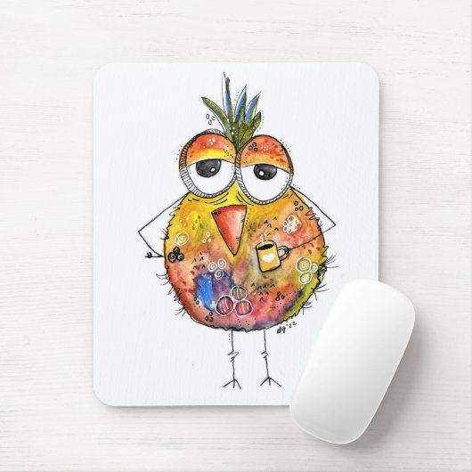 Whimsical Bird Drink Coffee Mousepad (Mit Mouse)