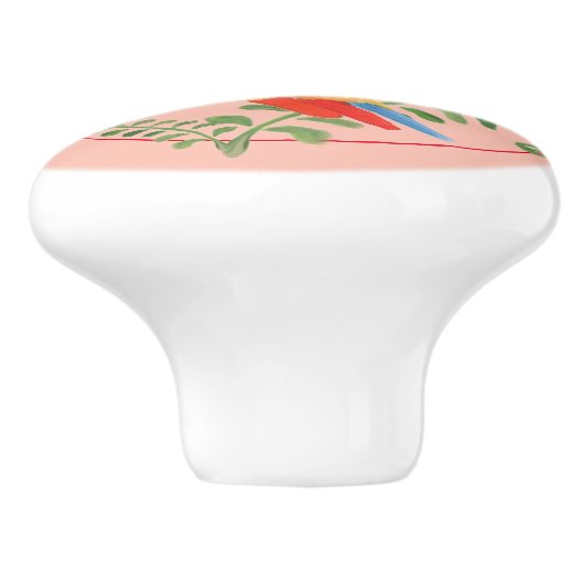 Whimsical Bird farbenfrohe Folk Rustikales Kinderz Keramikknauf (Seitenansicht)