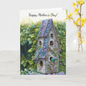 Whimsical Bird House Bird Mother Day Card Karte (Gelbe Blume)
