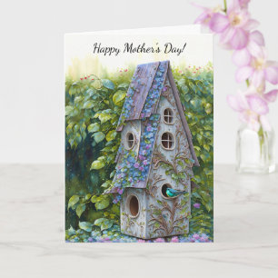 Whimsical Bird House Bird Mother Day Card Karte