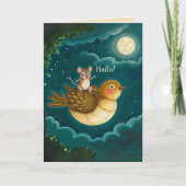 Whimsical Bird Mouse Night Sky Moon Freundschaft Karte (Vorderseite)