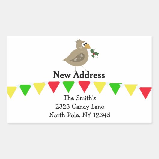 Whimsical Bird New Address Rechteckiger Aufkleber (Vorderseite)