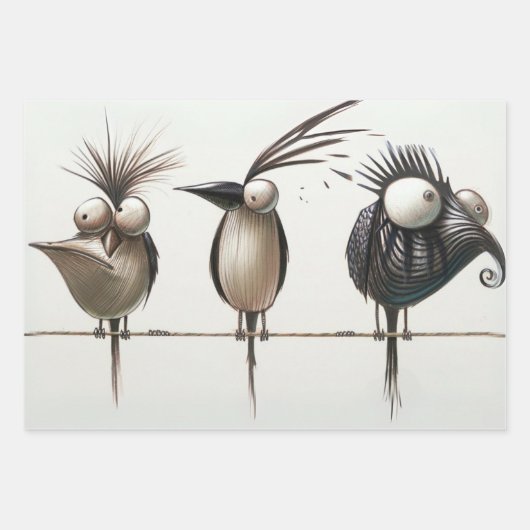 Whimsical Bird Skulpturen Dekoupage Geschenkpapier Set (Vorderseite 2)