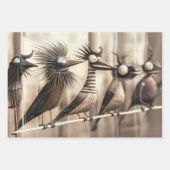 Whimsical Bird Skulpturen Dekoupage Geschenkpapier Set (Vorderseite)