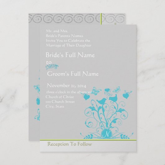 Whimsical Bird Swirt Einladung zur Hochzeit (Vorne/Hinten)