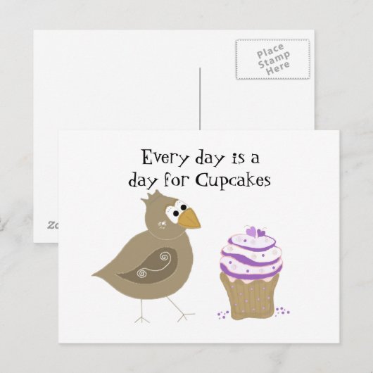 Whimsical Bird und Cupcake Postkarte (Vorne/Hinten)