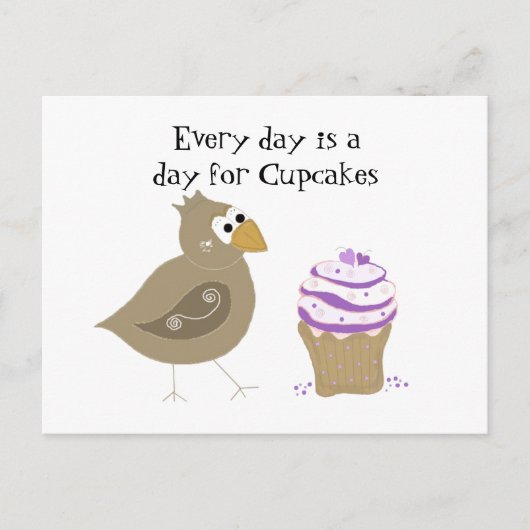 Whimsical Bird und Cupcake Postkarte (Vorderseite)