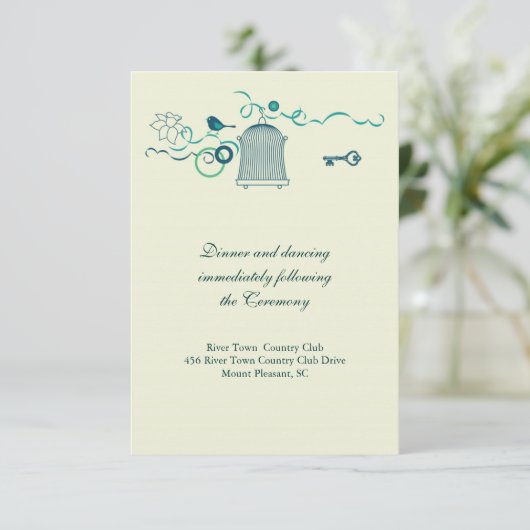 Whimsical Birdcage Wedding Response Card Einladung (Stehend Vorderseite)