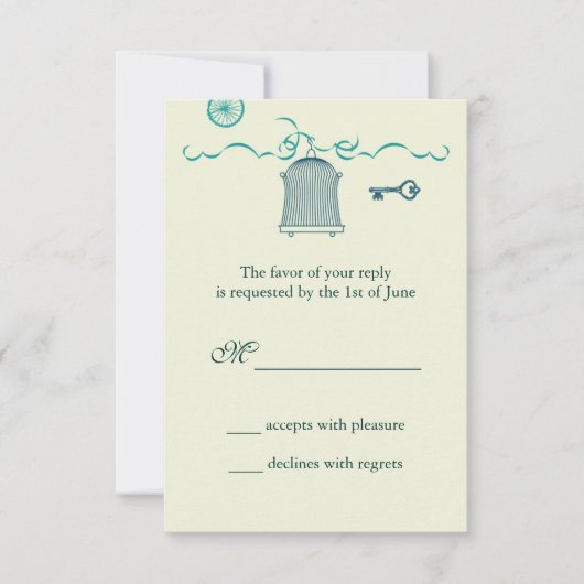Whimsical Birdcage Wedding RSVP Card (Vorderseite)