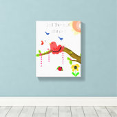 Whimsical Birdie mit Sunshine Sprichwort Leinwanddruck (Insitu (Holzboden))