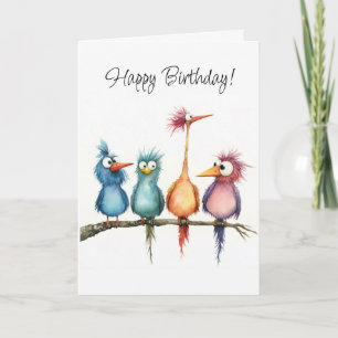 Whimsical Birds Group Happy Birthday individuell a Karte