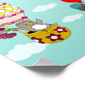 Whimsical Birds in Hot Air Balloons Illustration Poster (Ecke)