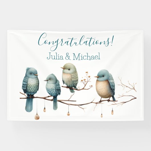 Whimsical Birds on Branches Pastel Baby Shower Banner (Horizontal)