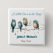 Whimsical Birds on Branches Pastel Baby Shower Button (Vorderseite)