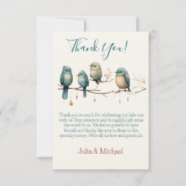 Whimsical Birds on Branches Pastel Baby Shower Dankeskarte