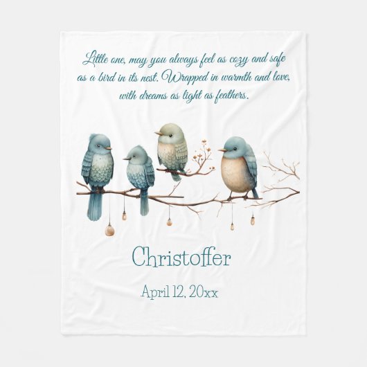 Whimsical Birds on Branches Pastel Baby Shower Fleecedecke (Vorderseite)
