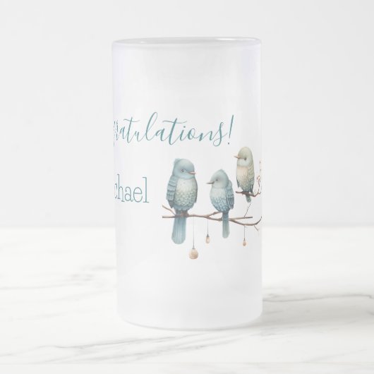 Whimsical Birds on Branches Pastel Baby Shower Mattglas Bierglas (Mittel)