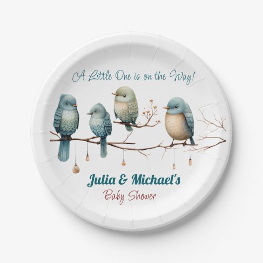 Whimsical Birds on Branches Pastel Baby Shower Pappteller (Vorderseite)