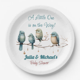 Whimsical Birds on Branches Pastel Baby Shower Pappteller