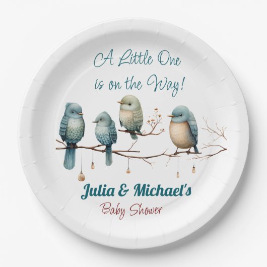 Whimsical Birds on Branches Pastel Baby Shower Pappteller (Vorderseite)