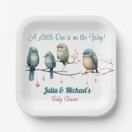 Whimsical Birds on Branches Pastel Baby Shower Pappteller